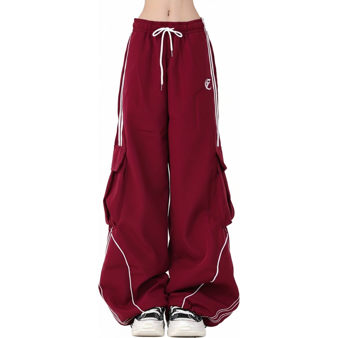 カーゴパンツ レディース ワイドパンツ ストリート系 ダンス 衣装 ヒップホップ サイドライン ワークパンツ ウエストゴム ドロスト カジュアル 体型カバー 春 夏 秋 脚長効果